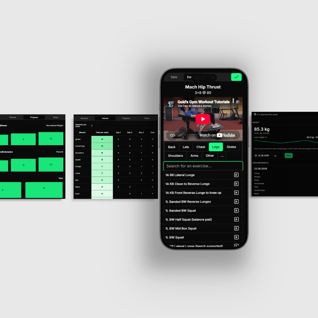 SBS App на телефон и таблица с тренировъчна програма